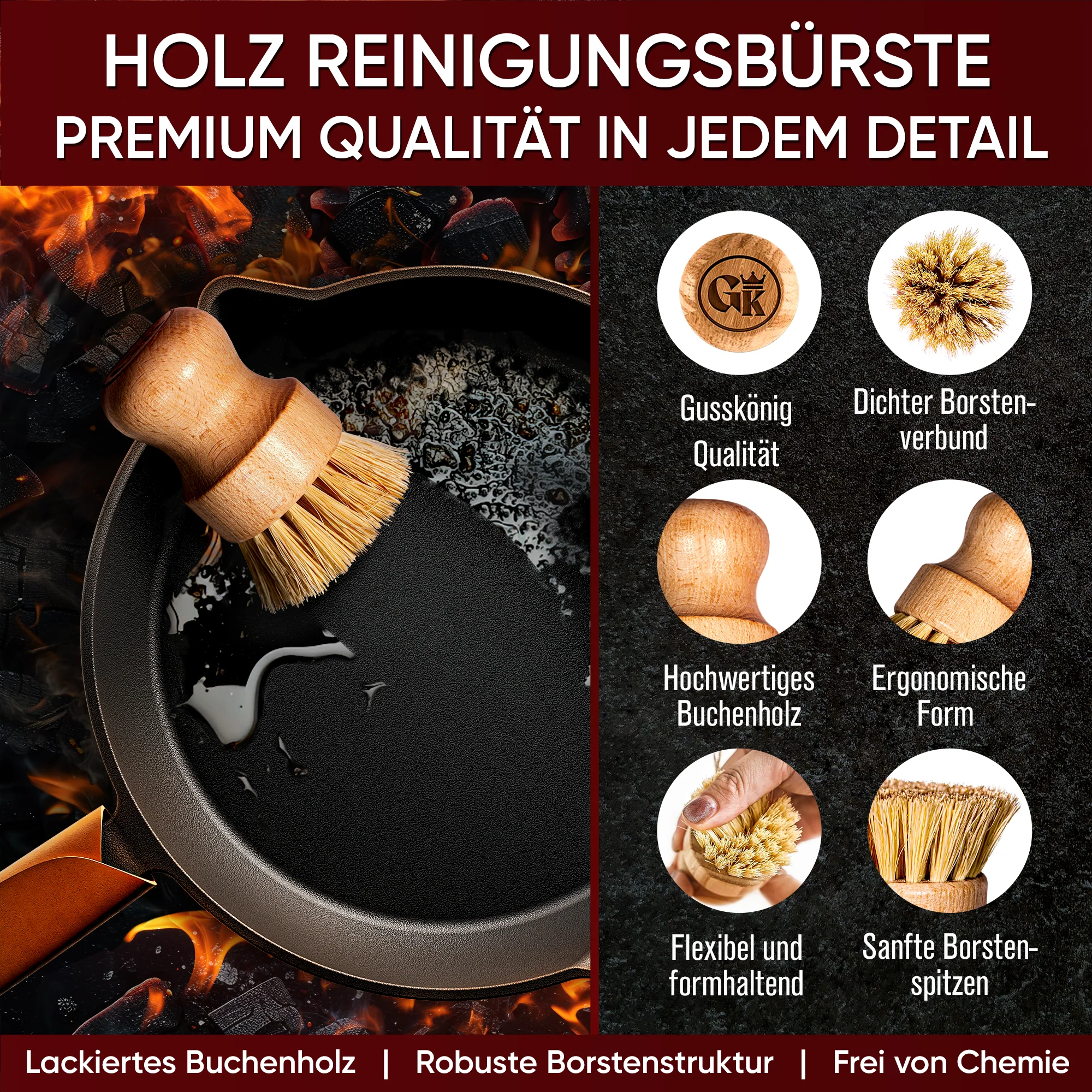 Holz-Spülbürste mit Sisal – schonend für Gusseisen – Bild 5