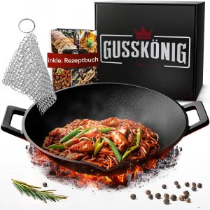 Gusseisen Wok Pfanne 35 cm - mit Grillhandschuhe