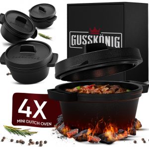 Dutch Oven Set Mini- 4Stk 300ml Gusseisen Mini Topf mit Deckel - 4Stk ohne Fuben