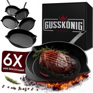 Gusseisen-Grillpfännchen für Grill (6er Set) – 6Stk Mini-Pfanne