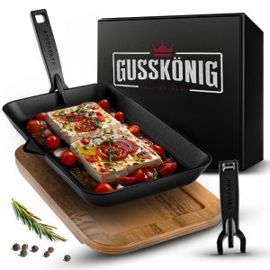Gusseisen-Fajita-Pfanne mit Servierbrett – Grillpfanne mit abnehmbarem Grif