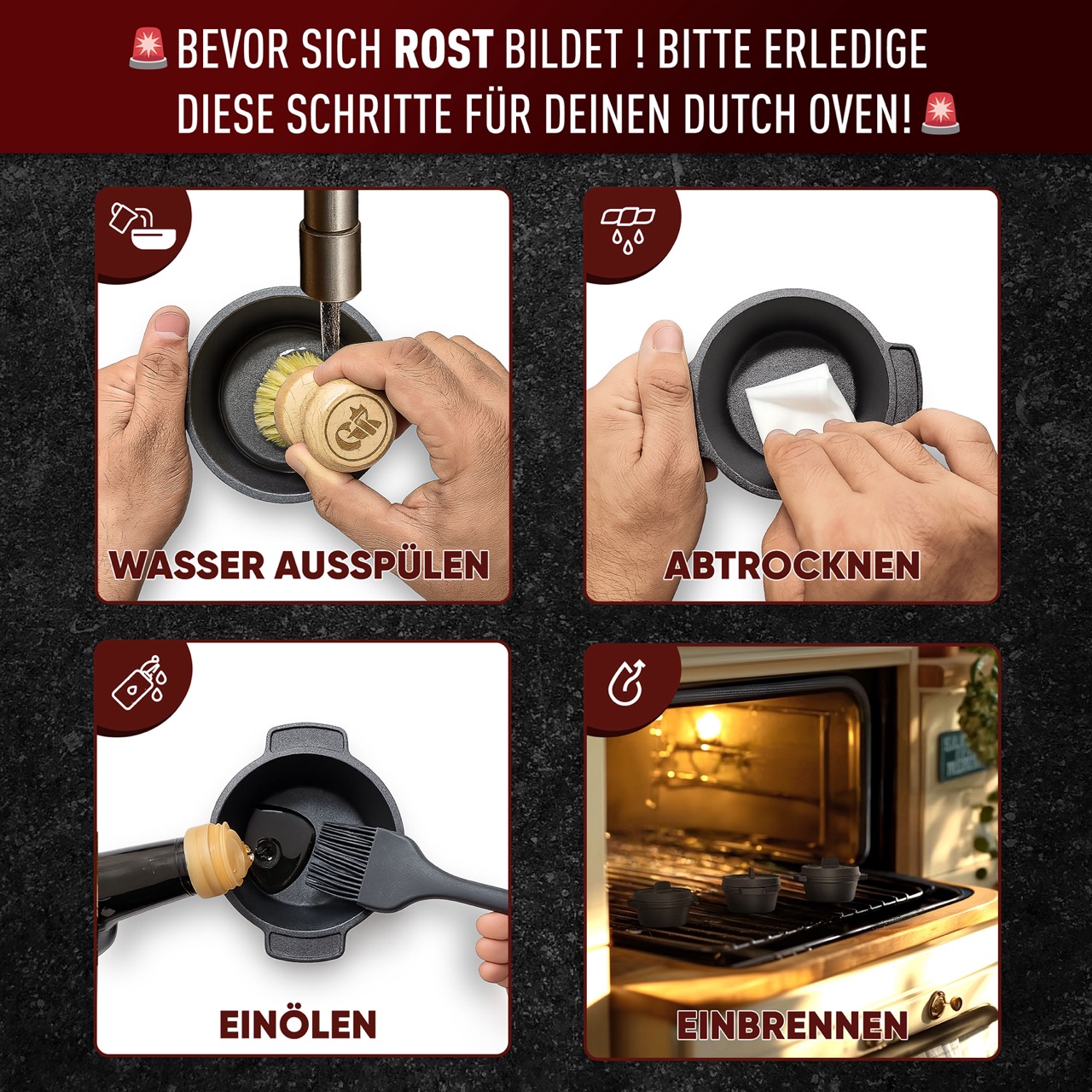 Dutch Oven Set Mini- 4Stk 300ml Gusseisen Mini Topf mit Deckel - 4Stk ohne Fuben – Bild 3